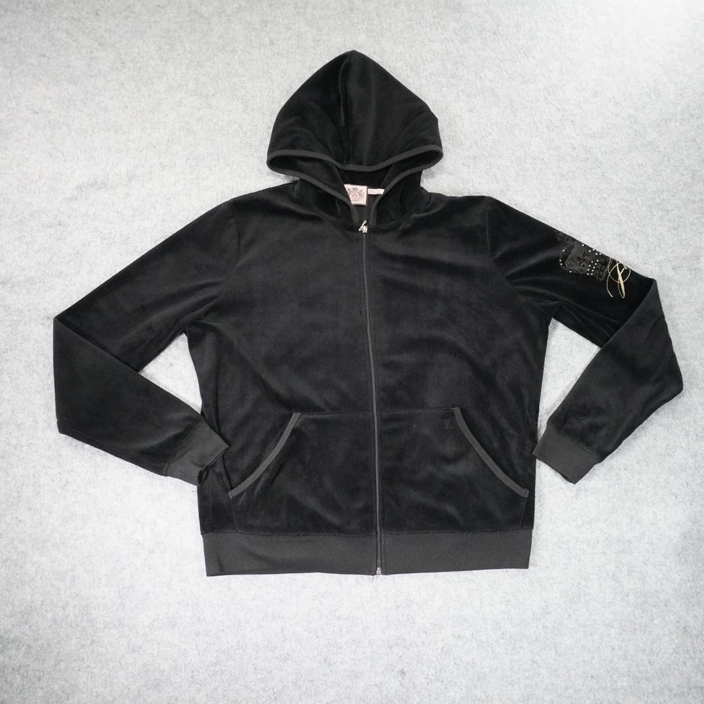 Vintage Juicy‎ Couture Track Jacket Womens Large Black Velour Y2K Made In USA